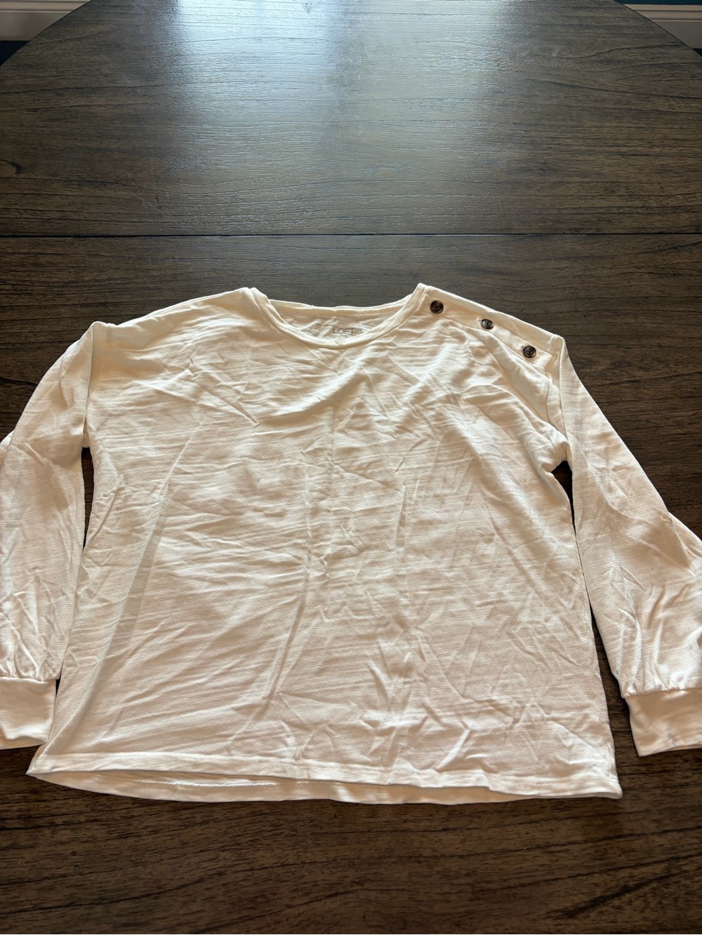 LOFT- White Long Sleeve Top with Shoulder Buttons